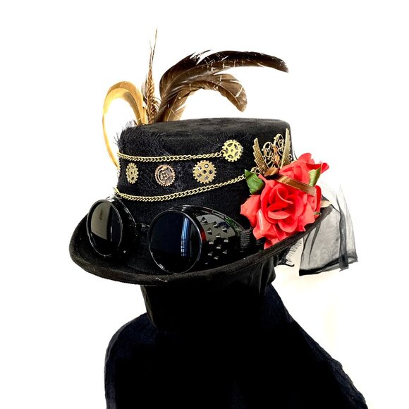 Steampunk Top Hat Metallic Scientist Time Traveler Halloween Costume Cosplay Hat - Picture 2 of 5